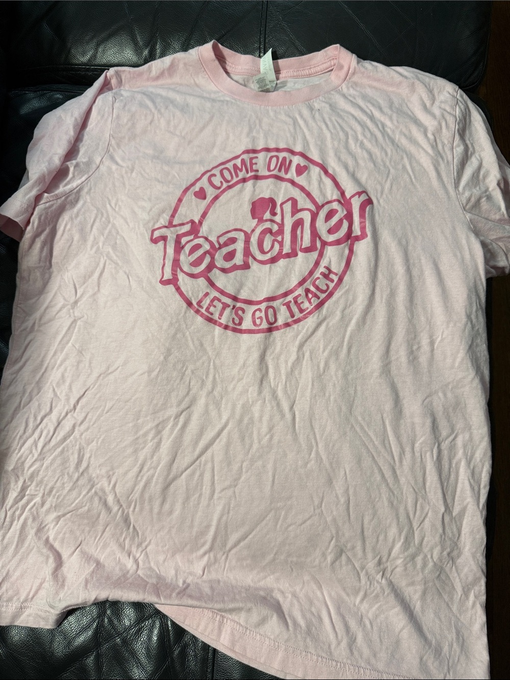 Bella Canvas Light Pink Tee with Dark Pink "Teacher" Graphic